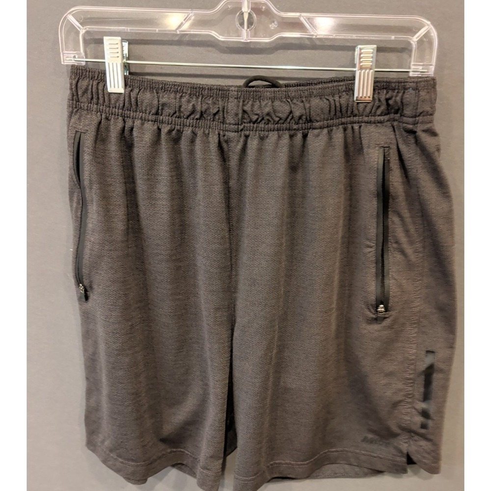 Mizze Mens Athletic Shorts Medium Gray Zip Pockets Elastic Waist Workout